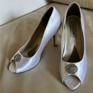 White Satin Peep Toe Heels Formal Bridal